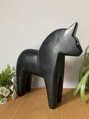 Vintage IKEA Finansiell Black Wooden Dala Horse 1990s 10”